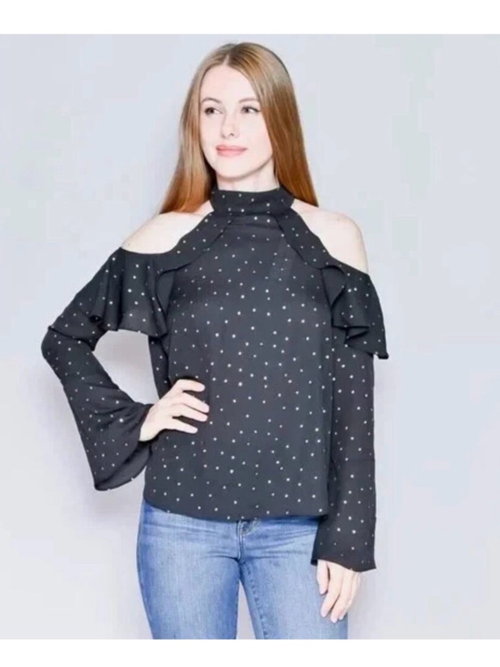 Amanda Uprichard Cold-Shoulder Top with Metallic Stars - Petite